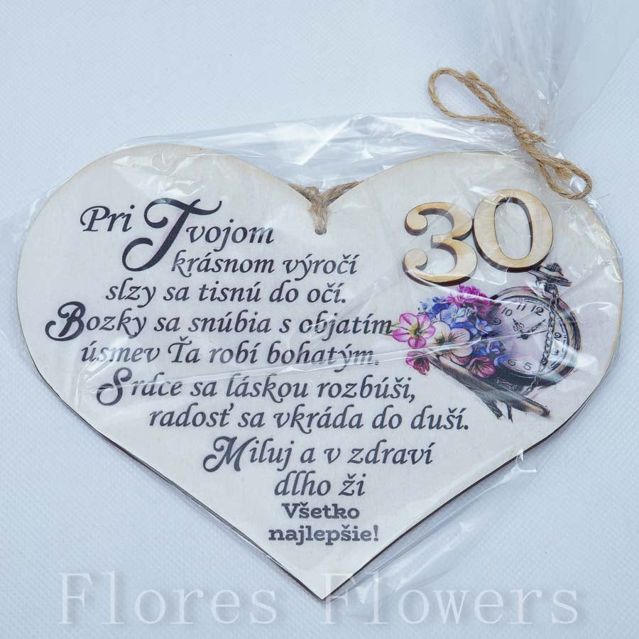 Srdce drevené číslo 30, 18x15cm