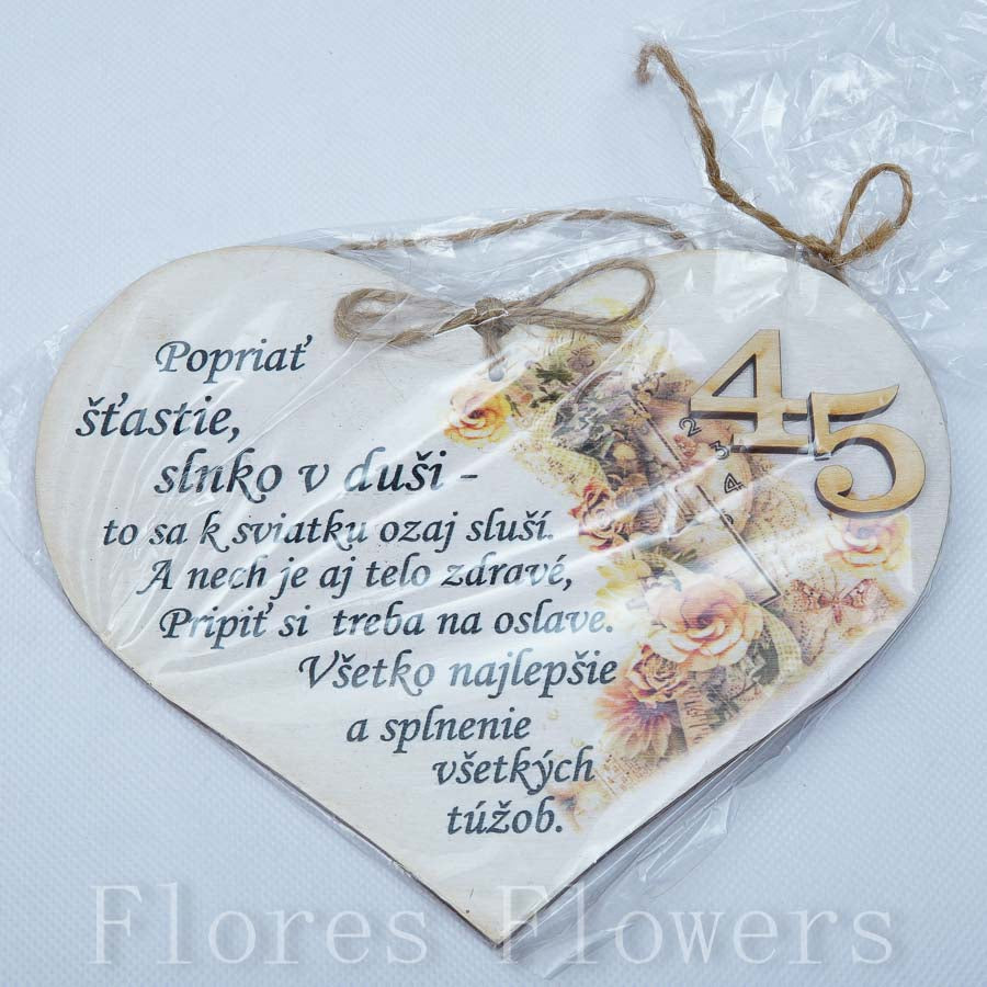 Srdce drevené číslo 45 18x15cm