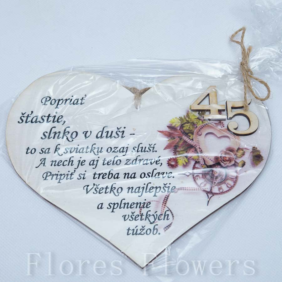 Srdce drevené číslo 45 18x15cm