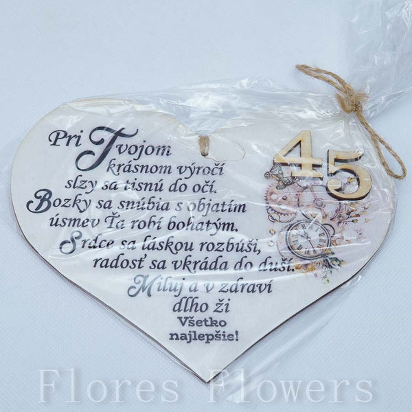 Srdce drevené číslo 45 18x15cm