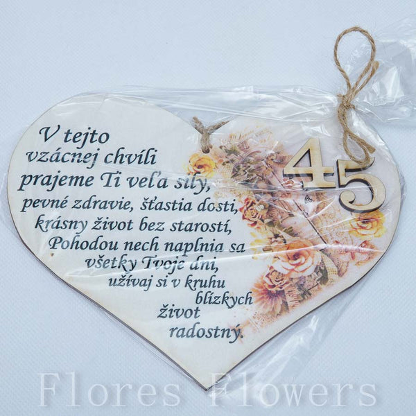 Srdce drevené číslo 45 18x15cm