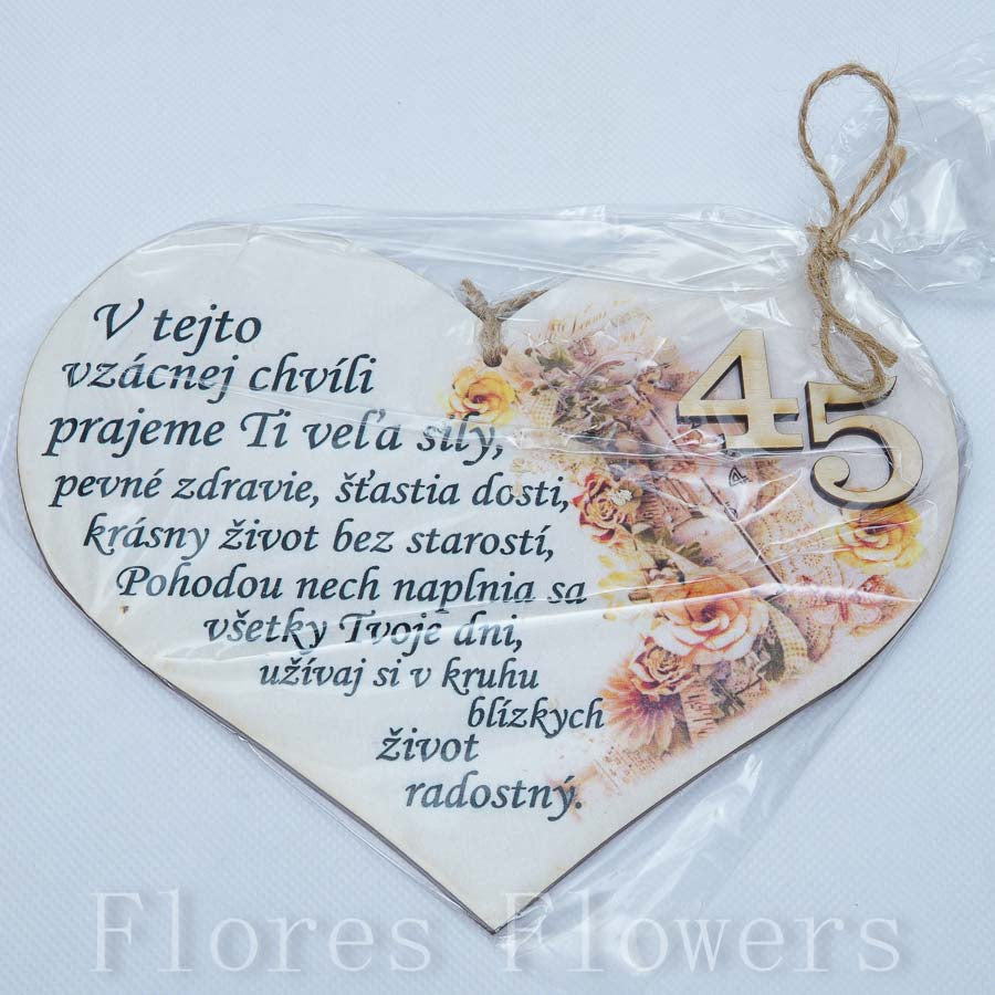 Srdce drevené číslo 45 18x15cm