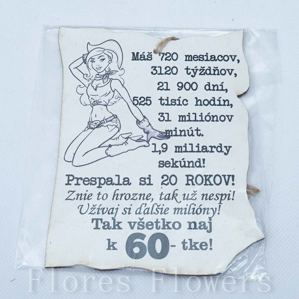 Drevená tabuľka k narodeninám, 13x10cm, 60 r.