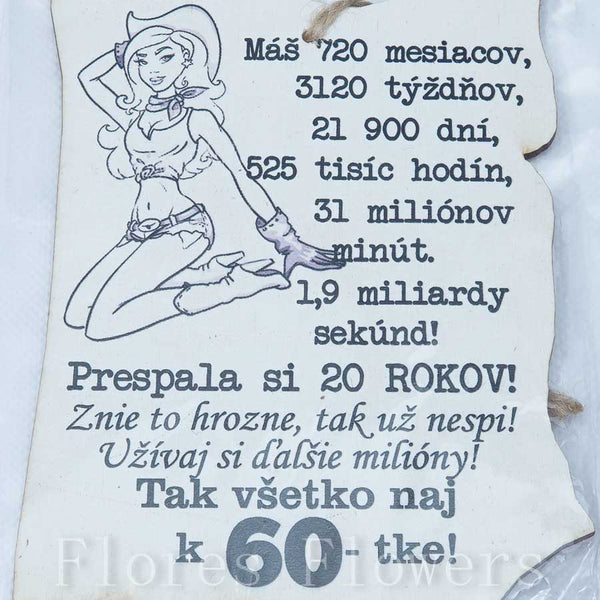 Drevená tabuľka k narodeninám, 13x10cm, 60 r.