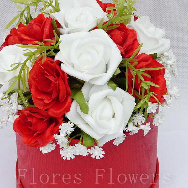 Flower box bielo-červený s ružičkami 15x20cm