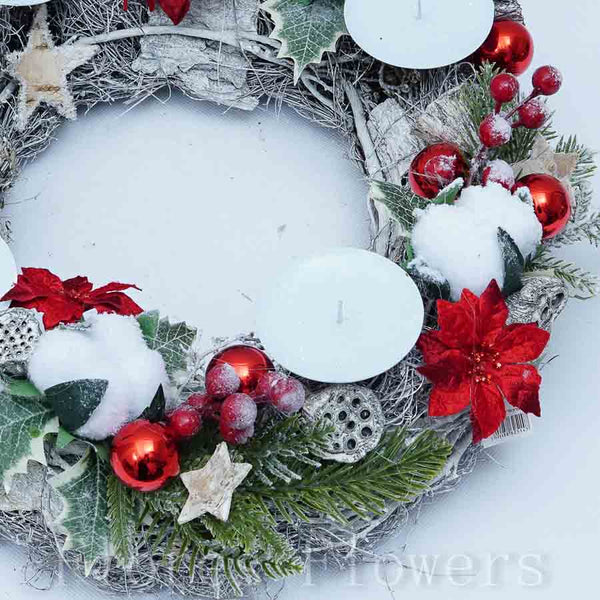 Adventný venček bielo-červený, 35cm