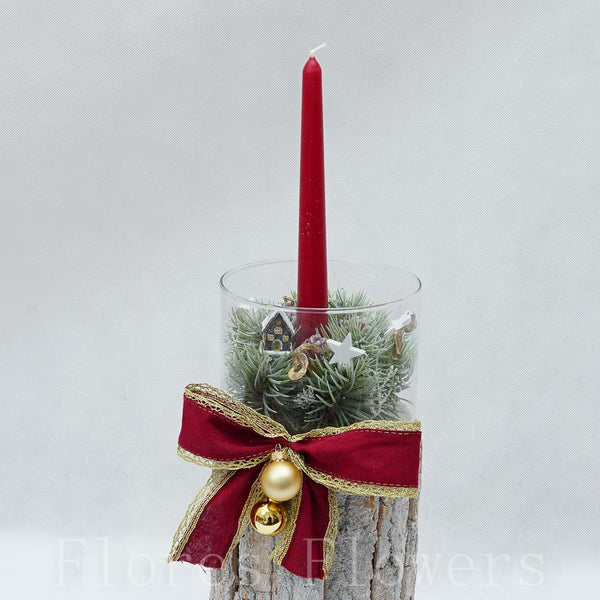 Vianočná dekorácia so sviečkou bordová, 43x14cm