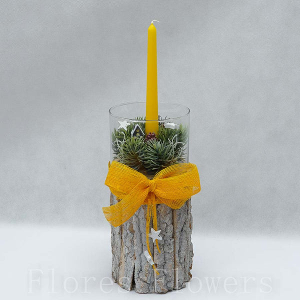 Vianočná dekorácia so sviečkou žltá, 43x14cm