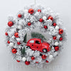 Vianočný venček s autíčkom, bielo-červený, 35cm