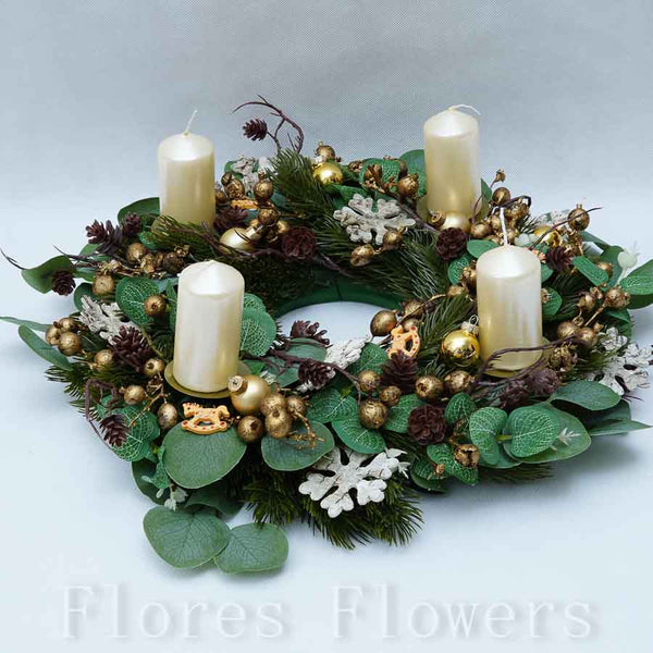 Veniec adventný, krémovo-zlatý, 40cm