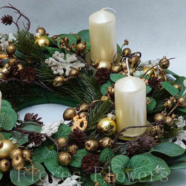 Veniec adventný, krémovo-zlatý, 40cm