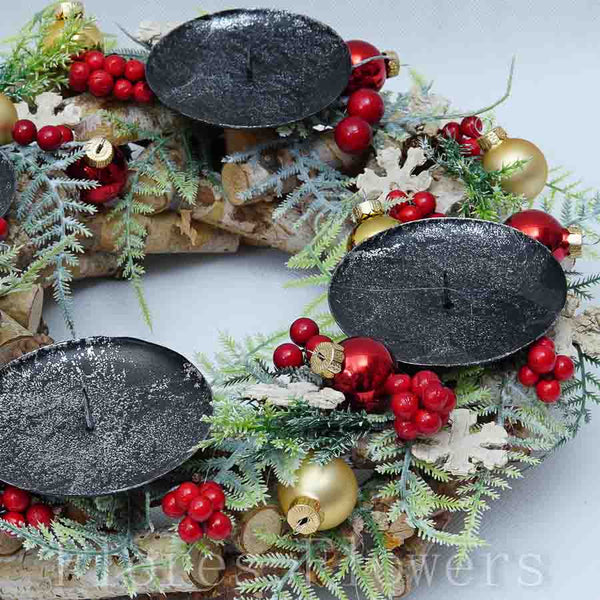 Veniec adventný, červeno-zlatý, 30cm