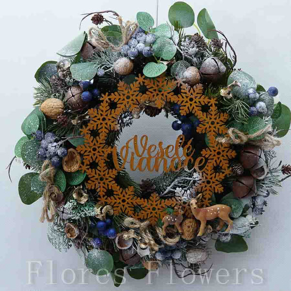 Venček vianočný, zeleno-hnedý, 40cm