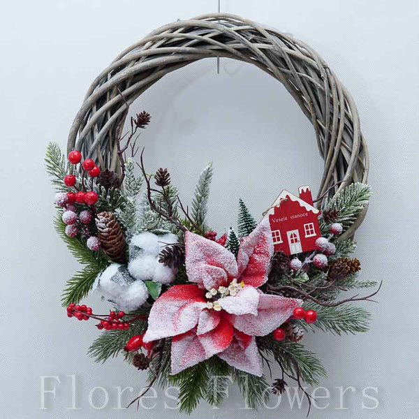 Venček vianočný, červený, 35cm