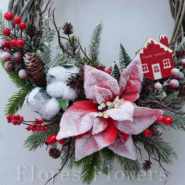 Venček vianočný, červený, 35cm