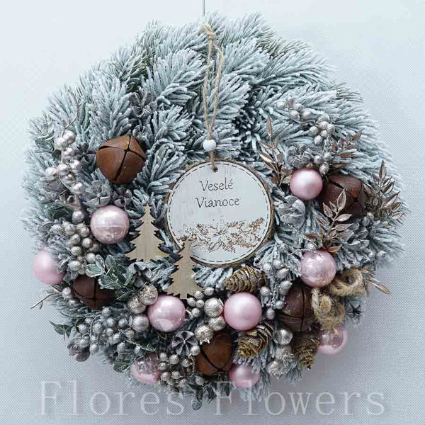 Venček vianočný, ružový, 30cm