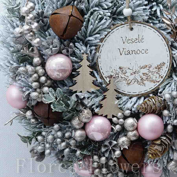 Venček vianočný, ružový, 30cm