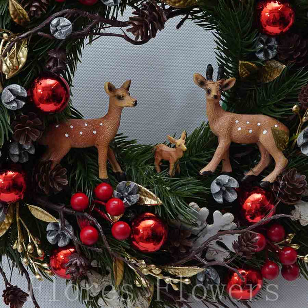 Venček vianočný, červený so srnkami, 35cm