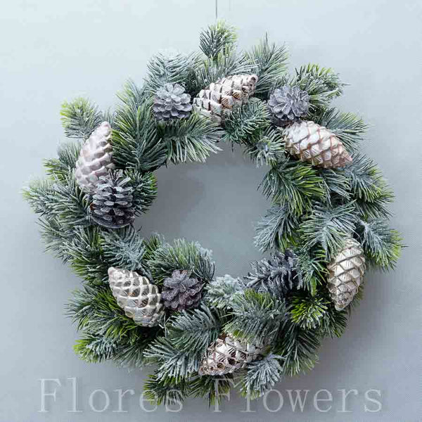 Venček vianočný, so šiškami, svetloružový, 48cm