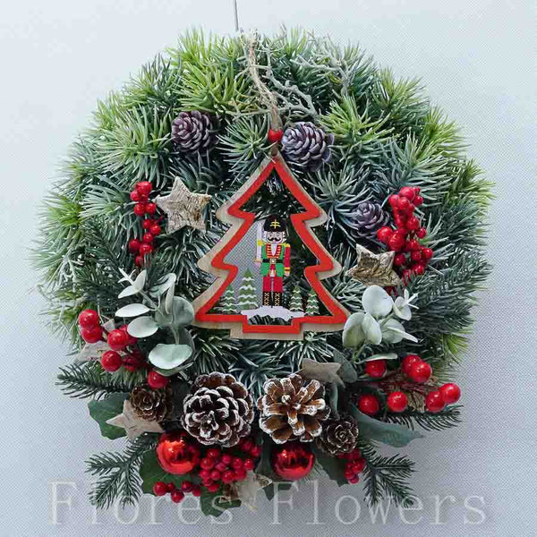 Venček vianočný, červeno-biely, so stromčekom, 30cm