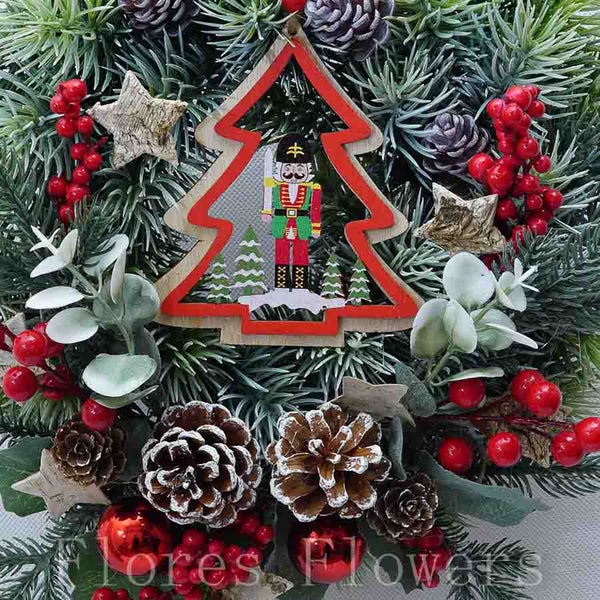 Venček vianočný, červeno-biely, so stromčekom, 30cm