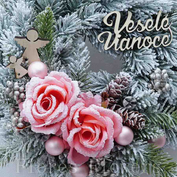 Venček vianočný, bielo-ružový, 30cm