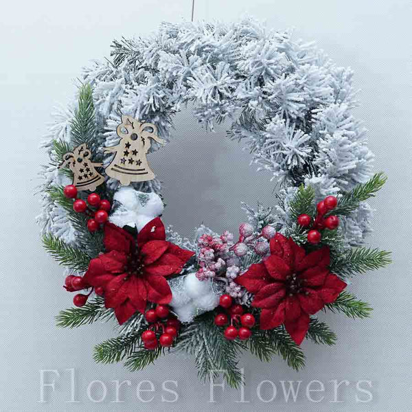 Venček vianočný, bielo-červený, 35cm