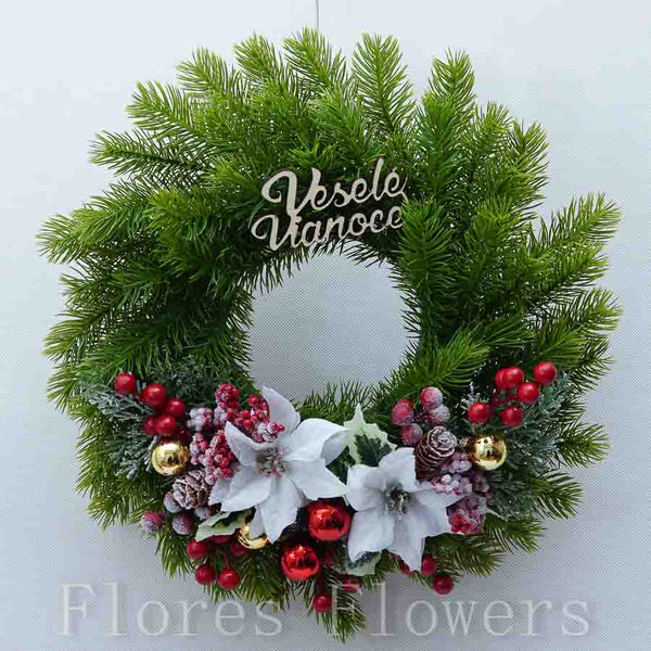 Venček vianočný, bielo-červený, 35cm