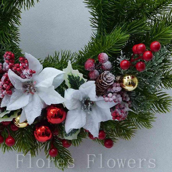 Venček vianočný, bielo-červený, 35cm