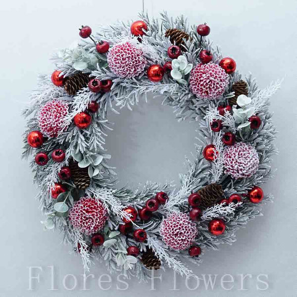 Venček vianočný, bielo-červený, 45cm