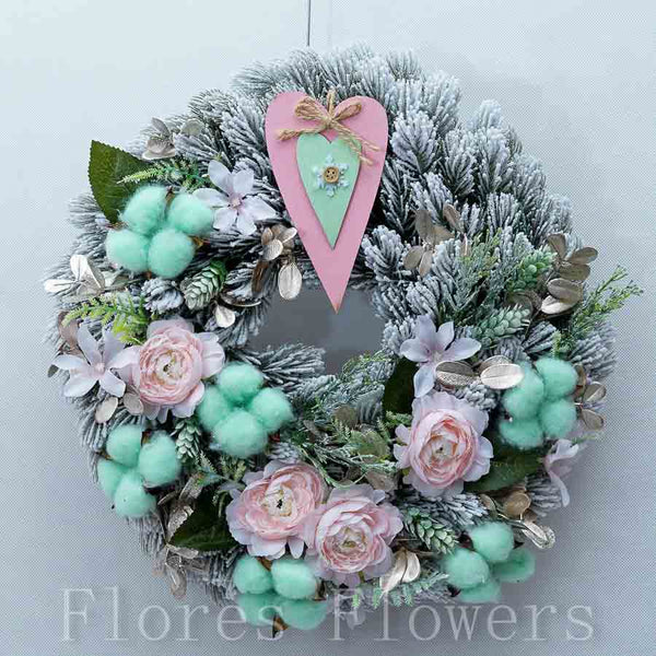 Venček vianočný, ružovo-mintový, 40cm