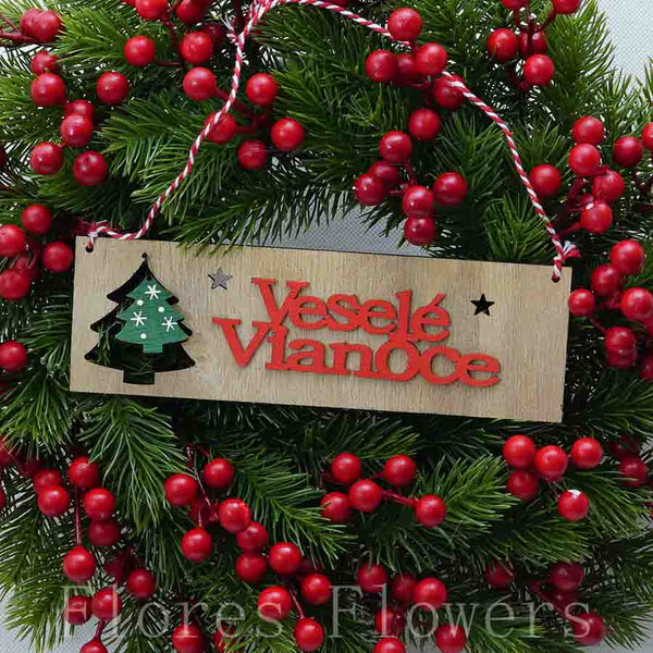 Venček vianočný, červený, Veselé Vianoce, 35cm