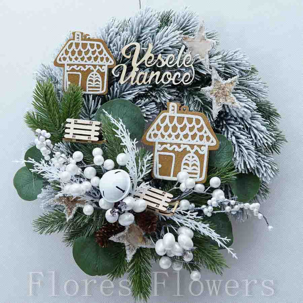 Vianočný venček biely, medovníkový, 30cm