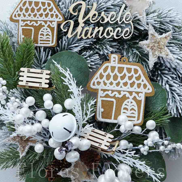 Vianočný venček biely, medovníkový, 30cm