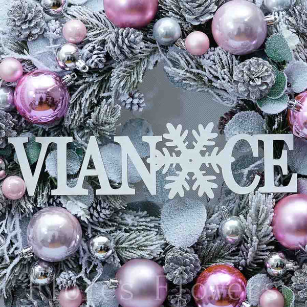 Vianočný venček bielo-ružový, 50cm