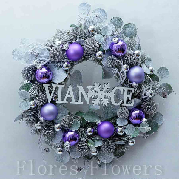 Vianočný venček bielo-fialový, 50cm