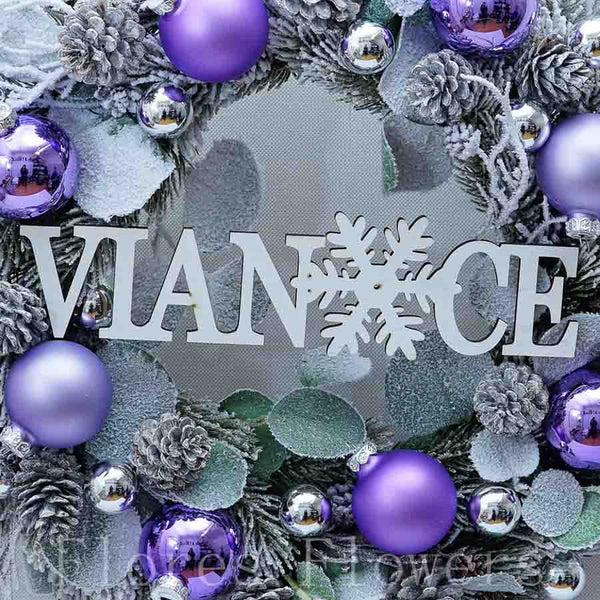 Vianočný venček bielo-fialový, 50cm