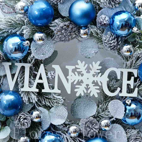 Vianočný venček bielo--modrý, 50cm