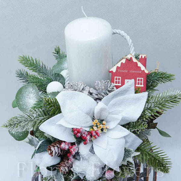 Vianočná dekorácia so sviečkou, 48x32cm, biela