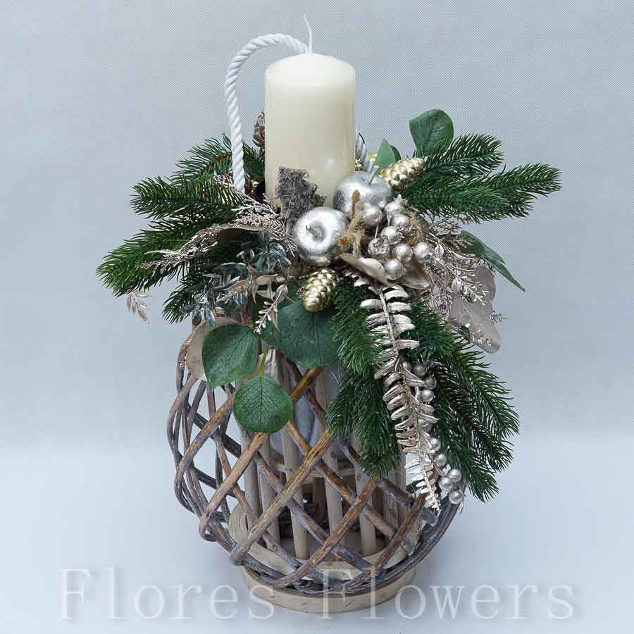 Vianočná dekorácia so sviečkou, 48x32cm, zlatá