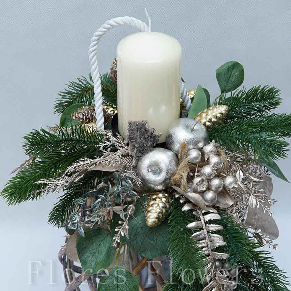 Vianočná dekorácia so sviečkou, 48x32cm, zlatá