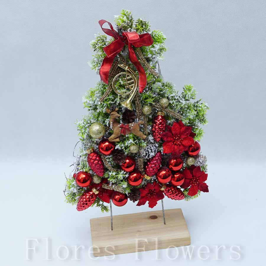 Dekorácia vianočná, stromček, červená, 45x25cm