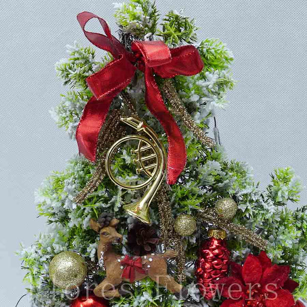 Dekorácia vianočná, stromček, červená, 45x25cm