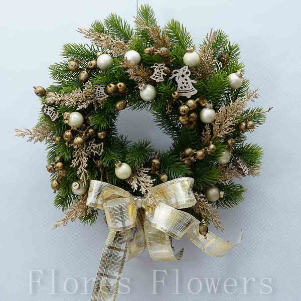 Vianočný venček, zlatý, 35cm