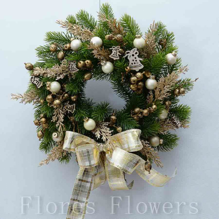 Vianočný venček, zlatý, 35cm