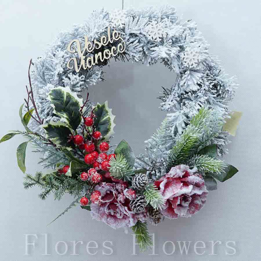 Vianočný venček, červeno-biely, 35cm