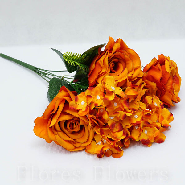 Kytica ruža, hortenzia 45 cm, TMAVO ORANŽOVÁ