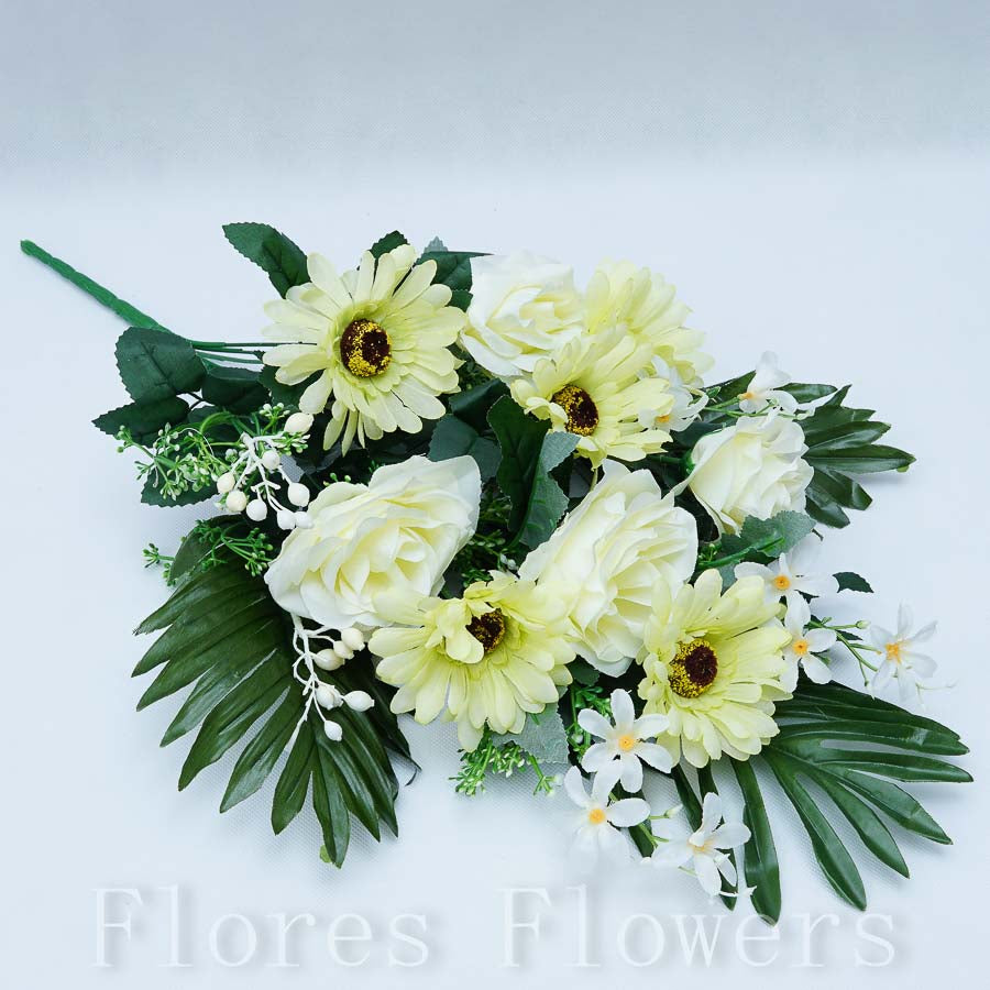 Kytica ruža, gerbera, krémová, 56 cm