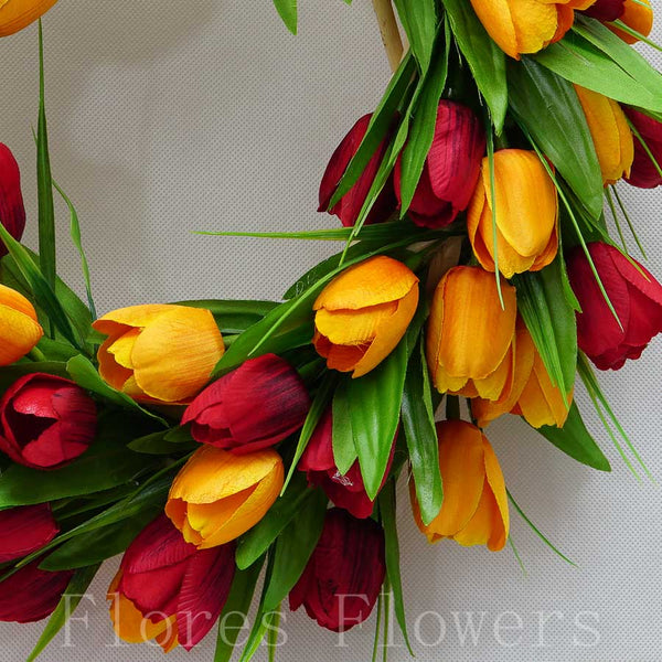 Venček z tulipánov oranžovo-červený, 38cm
