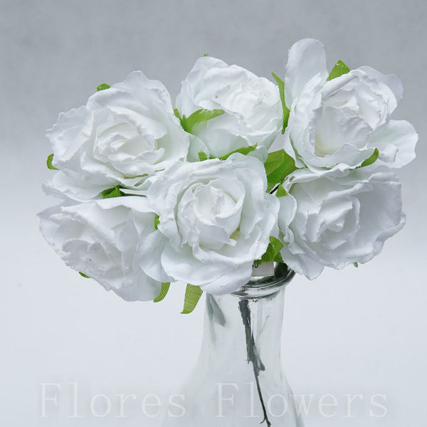 Kytička papierová ruža x 6, biela, 10cm